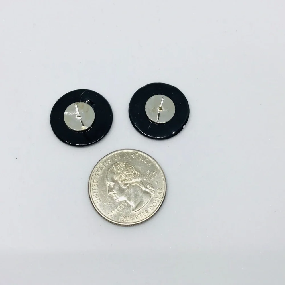 Black Vintage Deadstock  Stud Button Look Earrings Deadstock NEW never used Rare